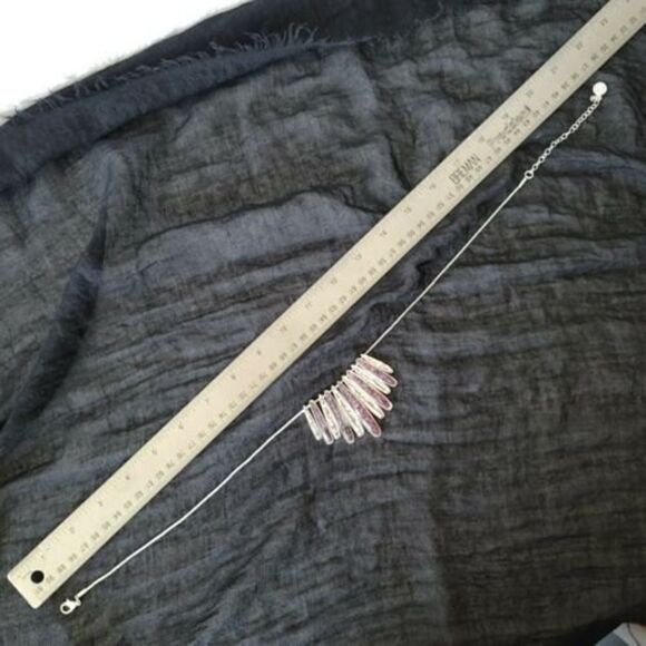 Dana Buchman Silver Amethyst Stone Necklace Silver Tone 21" - Picture 6 of 6